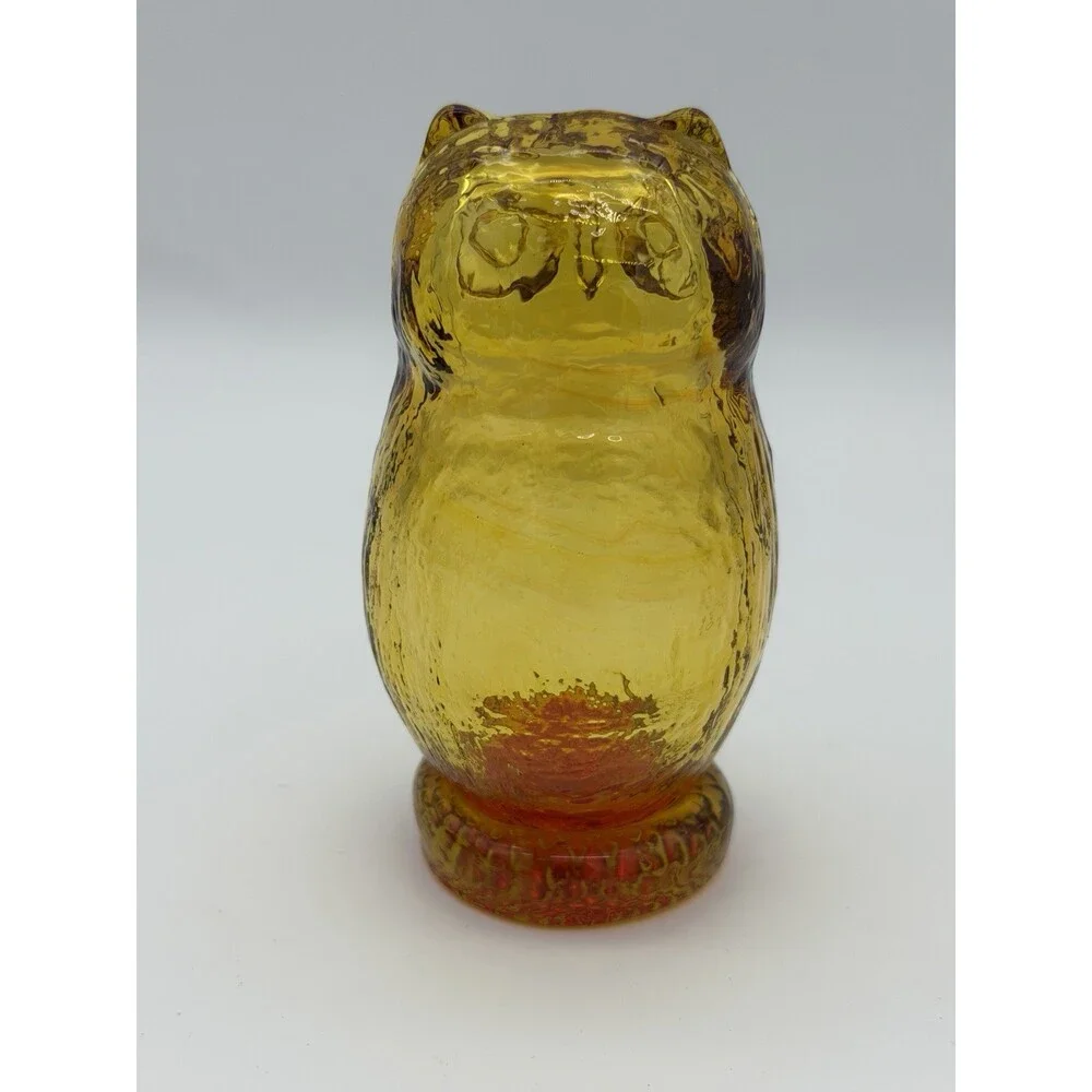 Pilgrim Art Glass Amberina/amber Owl Figurine Vintage 5”H Hand Blown Glass